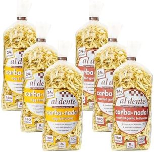 Al Dente Carba-Nada Variety Pack – Lower Carb, High Protein Pasta. Includes Egg Fettuccine & Roasted Garlic Fettuccine. Keto-Friendly, Artisanal, Non-GMO, Cage-Free Eggs, 10oz Bags (Pack of 6).