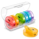 FGcase Large Pill Organizer 7 Day, Spill Proof Pill Case, Secure Pill Box with Strong Lids & Hinges, Portable Pill Container, Weekly Pill Organizer with Durable Printing (Rainbow Clear)