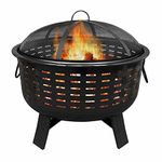 Garden Mile Metal Heavy Duty large Fire Pit -Rattan Effect Wood Burner Firepit for Garden & Patio Fire Poker and Mesh guard Included Round Outdoor Patio Heater with carry handles (71 x 64 x 58cm)