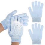 Sibba Shower Exfoliating Mitts, Double Sided Microfibre Body Exfoliating Gloves for Adults and Kids, Natural Loofah Bathing Gloves for Body and Face, Dead Skin Remover(Blue)