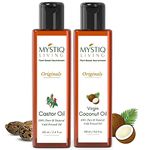 Mystiq Living Virgin Coconut Oil & Castor Oil Combo for Hair & Skin | Cold Pressed, 100% Pure & Natural - 200ML (Pack of 2) - 100 ML Each