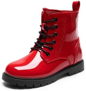 DREAM PAIRS Girls Boys Boots Side Zipper Kids Combat Ankle Booties,Size 6 Big Kid,Red,KBO211