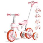 KORIMEFA Kids Tricycle 5 in 1 Balance Bike with Parent Handle for 2-4 Years Old Boys Girls Toddlers Trike with Adjustable Seat and Training Wheels Baby Walker