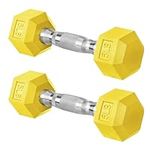Hex Dumbbell Rubber Encased Dumbbell Strength Training Hex Dumbbell, Hand Weight For Workout & Exercise/Pair of 5LB, Yellow