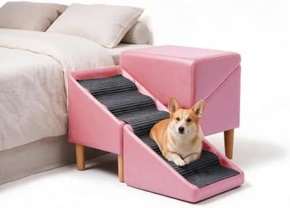 Foldable cat Dog Stair Step ramp 22in H for high Bed Furniture, Pastel Pink