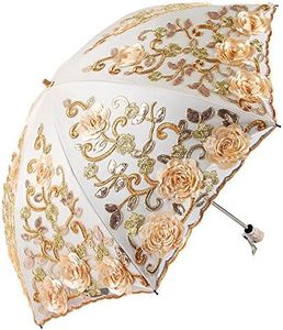 Honeystore Wedding Lace Sun UV Parasol 2 Folding 3D Flower Embroidery Umbrella 1811 Yellow