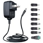 UL Listed 9V 1A 5ft Power Supply Adapter with 8 Multi-interchangeable Tips, AC to DC 9 Volt 1000mA 800mA 500mA 0.8A 0.5A Adapter Cord Replacement for Arduino UNO MEGA and More 9V Devices