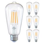 DGO E27 LED Bulb, Dimmable Vintage Edison Light Bulbs, ST64 Screw Edison Light Bulbs 6W (Equivalent to 60W), LED Filament 2700K Warm White Clear, 6 Pack [Energy Class F]