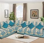 Dazzling DECOR L Shape Velvet Sofa Cover Set - Printed Sofa Back Slip Covers Panels 3 and 2 and 1 Seater Cover for Long Sofa Couch - Premium Slip Cover Protector with Cushion Covers, Aqua_1001