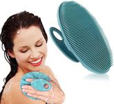 Soft Silicone Body Cleansing Brush Shower Scrubber, Gentle Exfoliating and Massage for all Kinds of Skin (Dark Green)