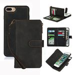 ELTEKER Case for iPhone 7 Plus/8 Plus Wallet Case,2 in 1 Detachable Flip Wallet Case with Zipper [Premium Leather][6 Card Slots][Cash Pocket][Kickstand] for iPhone 7 Plus/8 Plus-Black