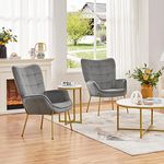 Yaheetech Modern Velvet Armchair, Upholstered Oversized Accent Chair Vanity Chair with High Back and Metal Legs for Living Room Bedroom Home Office, Light Grey, 2pcs