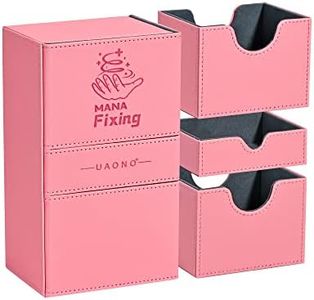 UAONO Card Deck Box for MTG Cards with 3 Tray, Premium TCG Deck Box Fits 200+ Double Sleeved Cards, Sideload Deck Cace with Dice Tray Compatible with Magic Commander Yugioh Trading Cards (Pink)
