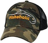 Fishoholic Snapback Baseball Fishing Hat - Mesh Trucker Fishing Gift for Dad Father, Camoorg, One size