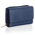 Woodland Leathers Purses for Women, Real Leather RFID Protection Small Purse Wallet with Card and Zip Coin Pockets (Navy)