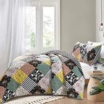 Mocaletto Luxury 2 Piece Twin Size Boho Quilts, Elegant&Reversible Patchwork Quilt Set Bedding Set with Pillow Sham, Bohemian Flowers Bedspread, Lightweight Microfiber Twin Size Coverlet