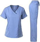 Dagacci Medical Uniform Women's Scrub Set Stretch Top and Pants Ceil Blue L