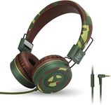 Yomuse C89 On Ear Foldable Headphones w/Microphone, Adjustable Headband for Kids Adults, iPhone iPad iPod Computers Tablets Smartphones DVD, Camo Green