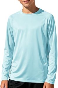 Kids Sun Protection Shirts Long Sleeve Outdoor Tshirt Breathable Active Tee(Sky Blue,5-6)