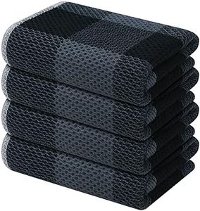 Mordimy 100% Cotton Waffle Weave Kitchen Towels, 13 x 28 Inches, Super Soft and Absorbent Buffalo Check Dish Towels for Drying Dishes, 4-Pack, Black & Grey