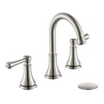 TimeArrow 2 Handle 8 inch Widespread Bathroom Sink Faucet Brushed Nickel with Pop-Up Drain, High Arc Modern Bathroom/Vanity/Lavatory Faucet 3 Holes with Brass 360° Swivel Spout, TAF830Y-BN