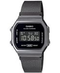 Casio A168WEMB-1BV Men's Vintage Collection Gunmetal Mesh Band Alarm Chronograph Illuminator Digital Watch, Silver, One Size, Chronograph,Digital