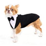 Dog Tuxedo Suit, Dog Clothes Coton Wedding Party Costume Puppy Formal Outfit Festival Shirt Coat Apparel with Detachable Bow Tie Bandana(Black, S)