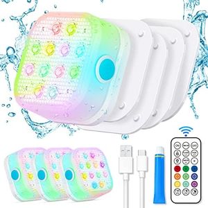 VIDOME Rechargeable Pool Lights, Pool Lights with Remote, IP68 Full Waterproof Submersible Led Lights Built-in Magnet 16 Color Changing Floating Lights for Bathtubs, Ponds, Party Decor (4 Set)