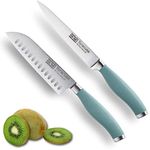 Taylors Eye Witness Syracuse Asian Kitchen Knife Set - Chefs Santoku 13cm/5” & Cooks All Purpose 13cm/5” Cutting Edge, Multi Use. Ultra Fine, Razor Sharp Blade. Soft Grip Aqua Blue Handle.