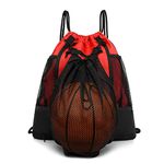 KAEGREEL Drawstring Basketball Backpack for Boys Girls Foldable Soccer Football Bag Volleyball Sackpack String Bag Sports Sack Basketball Stuff with Detachable Ball Mesh Bag for Gym Baseball Yoga Red