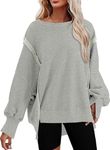 SHEWIN Sweatshirt for Women Spring Fashion 2024 Lightweight Solid Color Oversized Fit Warm Pullover Crewneck Sweatshirts, Gray, Small