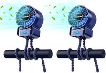 2 Pack Multifunctional Portable Stroller Fan 4 Speed 6600rpm High Speed Usb Rechargeable Personal Mini Handheld Fan Extended Tripod For Desktop Winding Kids Bed Treadmill Bike Golf Cart Outdoor Travel