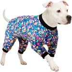 LovinPet Dog Pajamas Apparel for Giant Dogs, Pitbull Clothes, Stretch Knit, Hawaiian Flowers Print, Big Dogs Pullover Onesie, Pajamas for Pitbulls, Pitbull Onesie, Full Coverage Big Dog Pjs, 2XL