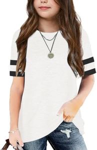 Batermoon Girl's Striped Short Sleeve T Shirts Crewneck Loose Fit Tunic Tops Summer Casual Blouses