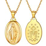 U7 925 Sterling Silver 18K Gold Plated Oval Miraculous Medal Virgin Mary Pendant Necklace