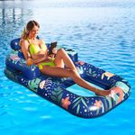 FloVogue Inflatable Pool Lounger Float with Cup Holders, 70'' X 39'' Extra Large Inflatable Pool Float for Adults with Headrest, Backrest, Footrest, for Pool, Lake, Beach & Water Leisure