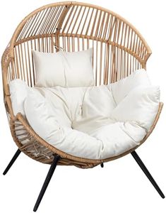 Shintenchi Wicker Egg Chair Outdoor Rattan Patio Chair with Cushion,Oversized Patio Lounge Chairs with Cushion Egg Basket Chair, Egg Seat for Indoor Living Room Bedroom Outside Patio Backyard Balcony