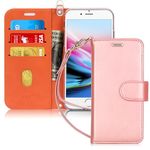 FYY for iPhone 8 Plus Case/iPhone 7 Plus Case, PU Leather Flip Wallet Phone Case with Card Holder Wrist Strap Kickstand Protective Cover for iPhone 7 Plus/8 Plus 5.5" Rose Gold