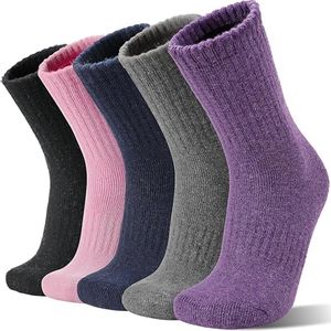Sandsuced Wool Warm Socks for Women Winter Hiking Thick Boot Thermal Cozy Crew Work Soft Ladies Socks 5 Pack(Solid Color C)