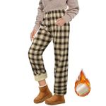 ELEG & STILANCE Winter Thickened Plaid/Checked Pattern Wide Leg Pants Women Lamb Wool Casual Warm Loose Thin Warm Pants/Trousers (in, Numeric, 30, Plus, Off White)