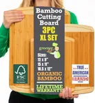Organic Bamboo Cutting Board Set of 3 with Lifetime Replacements - Wood Cutting Board Set with Juice Groove - Wooden Chopping board Set for Kitchen, Meat and Cheese - Wooden Cutting Boards for Kitchen