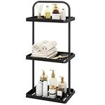 ELITEROO 3 Tier Standing Shower Caddy Organizer, Corner Shower Shelf with Handle, Storage Stands for Shampoo, Stand Up Metal Basket Rack for Inside Bathroom, Bathtub, Office, Kitchen, Black