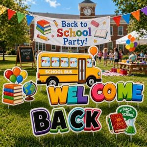 Lawn Cards Outdoor Garden Party Decorations Extra Large Back to School Yard Signs with Stakes Welcome Back to School Decoration School Bus Photo Props First Day of School (Back to School)