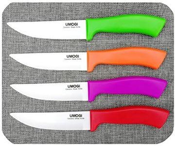 Steak Knives Set of 4, Ceramic Knife Blade - Healthy Stain Resistant & Rust Proof, Dishwasher Safe - 4.5''Large Steak Knife, Utility Knife, Great for Cutting Meat Tomatoes Vegetables Fruits BBQ UMOGI