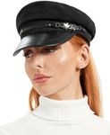 S.ROMZA Newsboy Hat for Women PU Leather Visor Fiddler Cabbie Cap Womens Painter Beret Hat,Adjustable 56-58CM (US, Alpha, Medium, Black)