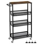 LIANTRAL Slim Storage Cart, 4 Tier Rolling Kitchen Shelving Unit on Wheels Mobile Narrow Cart with Wooden Tabletop for Bathroom, Laundry Narrow Places, 42 x 18.5 x 80.5 cm