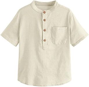 Inorin Boys Button Up Henley Shirts Short Sleeve Lightweight Summer Cotton Dress T Shirt Tees Tops One Pocket Beige