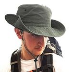 TOSKATOK® UPF 50+ Unisex Safari Outback Australian Style Cotton Bush Hat with Wide Brim, Detachable Chin Strap, Side Press Studs and Air Vents-ARMYGREEN-58