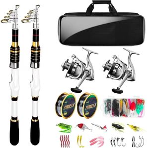Fishing Rods and Reels Combo - 2PCS 5.9FT 6.89FT Telescopic Carbon Fiber Travel Pole Collapsible Spinning Reels with Carrier Bag, Lures Kit for Freshwater Sea Saltwater Fishing Gear