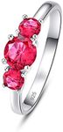 Psiroy 925 Sterling Silver Created Ruby Spinel Filled 3 Stone Ring for Women Size 6